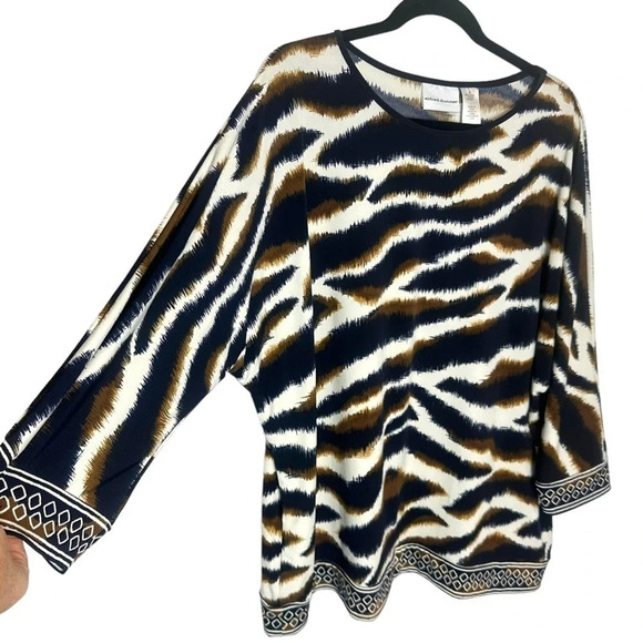 Alfred Dunner XL black brown white animal print dolman sleeve‎ top - Picture 1 of 4